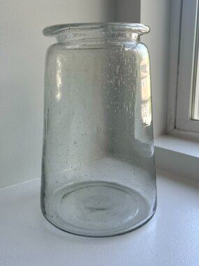 Rolled Neck Bubble Glass Vase, Wide Mouth
